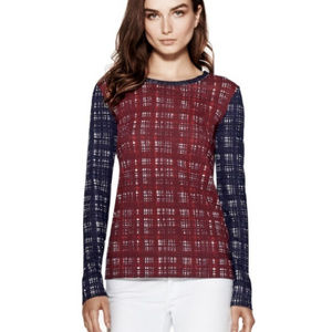 TORY BURCH Plaid Print Betty Tee Top Size Large